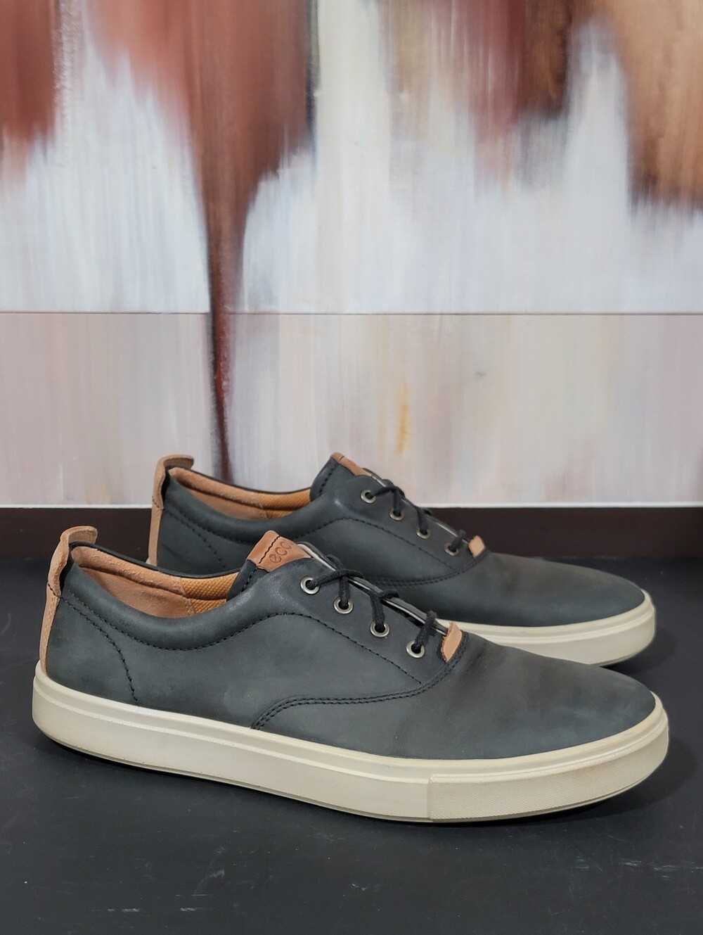 Ecco Kyle Mens Size 12 Sneakers Black Nubuck Leather Low Top Casual Shoes